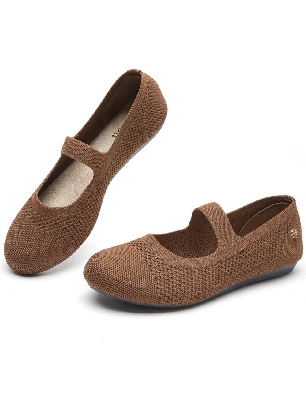 Women's Knit Brown Comfortable Slip On Round Toe Casual Pull On Ballet Flats